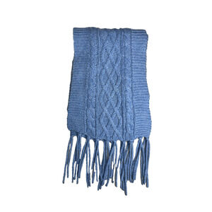 Mariele Waithe Cashmere Cable Knit Scarf Blue Fringed Classic Cozy Old Money Lux